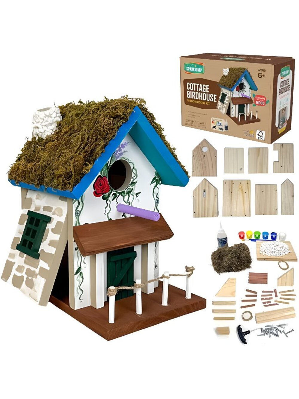 Birdhouse Kit - Easy DIY Bird House for Outdoors, Cedar Roof & Front Porch